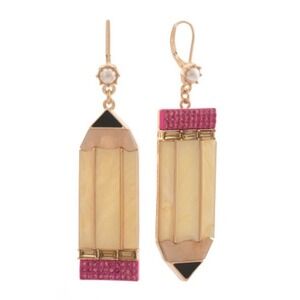 Authentic Betsey Johnson Back To School Teacher Yellow Pencil Dangly Earrings